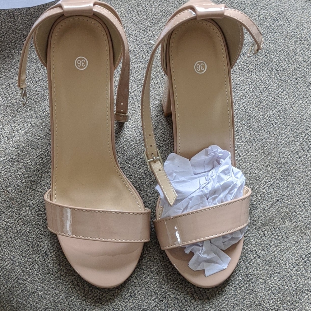 Tan chunky heel sandals